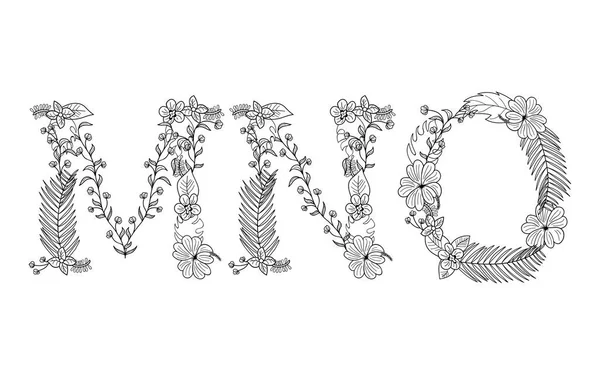 Floral tropical. Lettre M, N, O — Image vectorielle