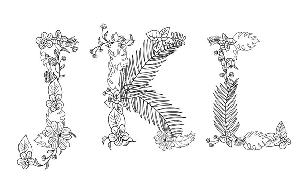 Tropikal çiçek. J, K, L harfi — Stok Vektör