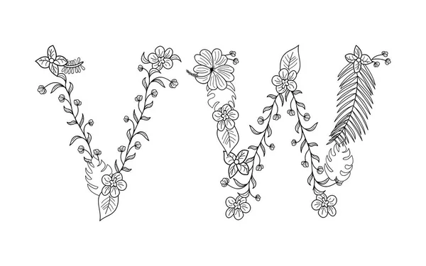 熱帯の花。手紙 V、W — ストックベクタ