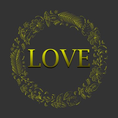 Soyut altın romantik çiçek ve tropikal çerçeve