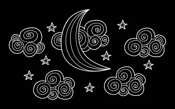 Открытка с каракулями на луне Рамадана — стоковый вектор