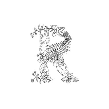 Tropikal çiçek. R Harfi