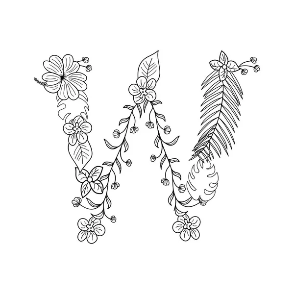 Floral tropical. Lettre W — Image vectorielle