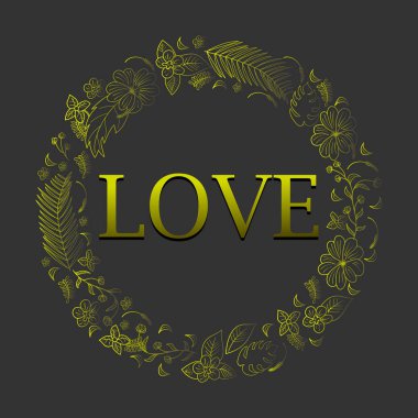 Soyut altın romantik çiçek ve tropikal çerçeve