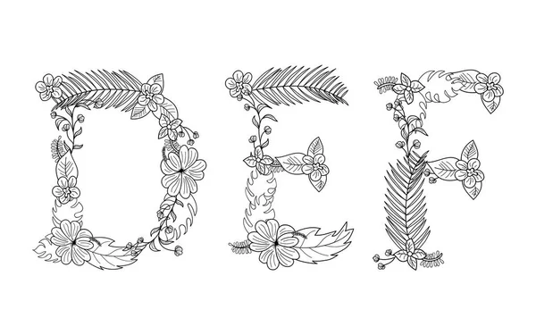 Tropikal çiçek. D, E, F harfi — Stok Vektör