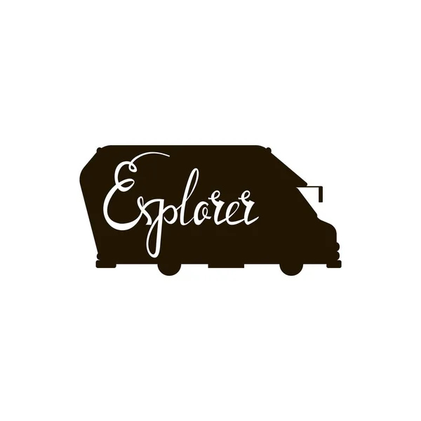 Silhouet van een bus met een inscriptie explorer. — Stockvector