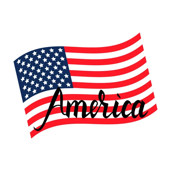 American flag with inscription brush America — Stock Vector