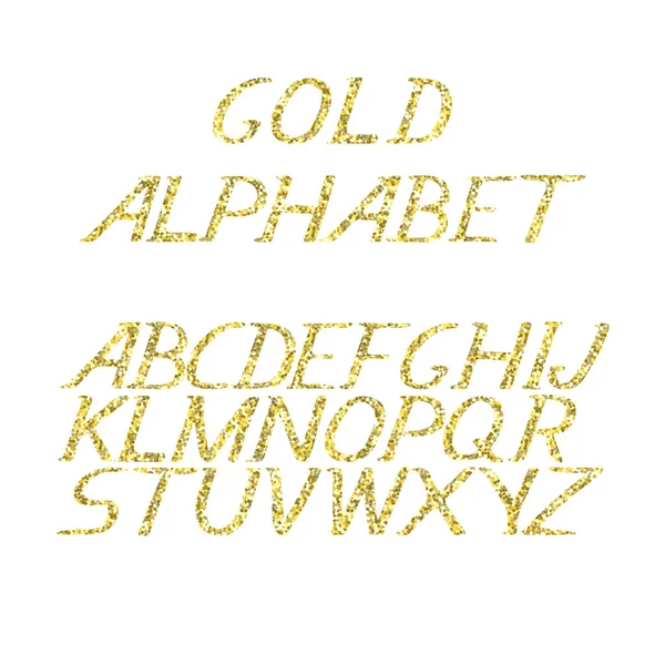 手を描く古典的なバイアス下でのゴールドのアルファベット文字 — ストックベクタ