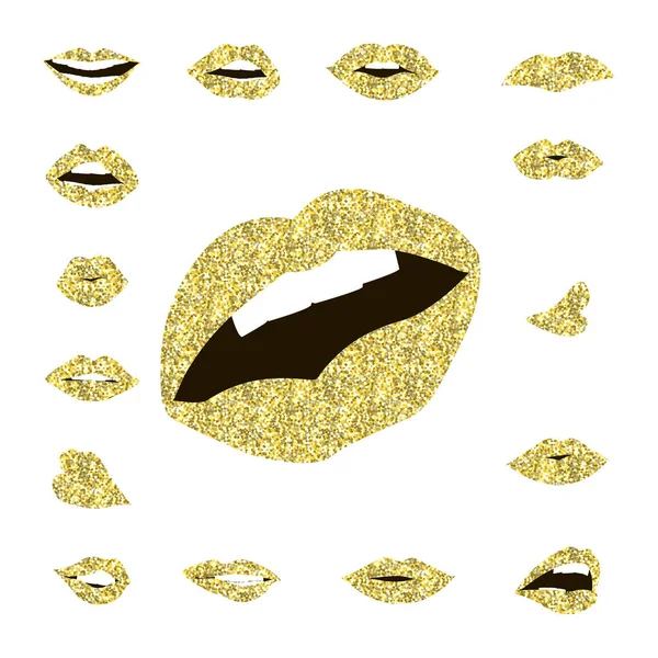 Set altın dudaklar kız siluet — Stok Vektör