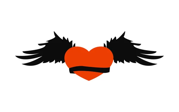 Corazón retro con alas para el diseño del tatuaje . — Vector de stock