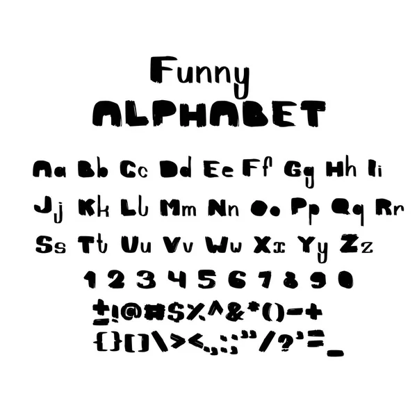 Mano dibujar pincel alfabeto letras y números — Vector de stock