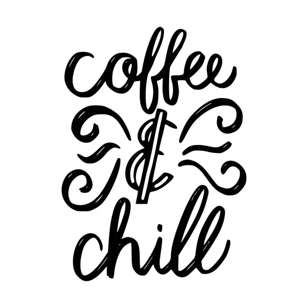 コーヒーと寒さを磨く手描き下ろし碑文 — ストックベクタ