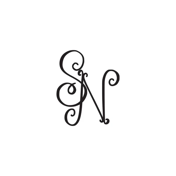 Handschriftliches Monogramm sn Symbol — Stockvektor