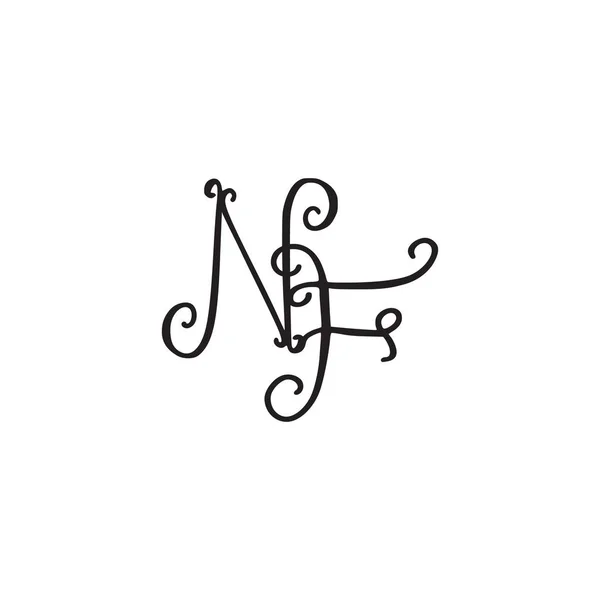 Kézzel írt monogrammal Nf ikon — Stock Vector