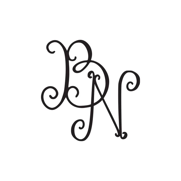Monogramma scritto a mano icona BN — Vettoriale Stock