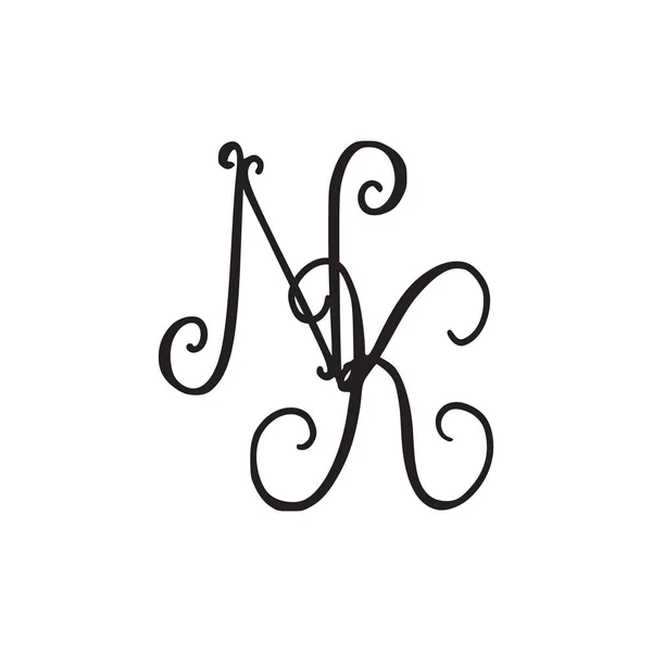 Kézzel írt monogrammal Nk ikon — Stock Vector