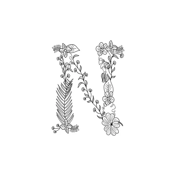 Letter N floral sieraad — Stockvector