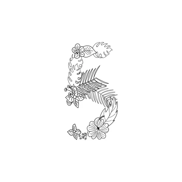 Número 5 ornamento floral — Vector de stock