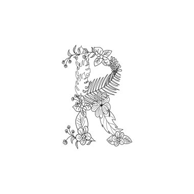 R harfi çiçek süsleme