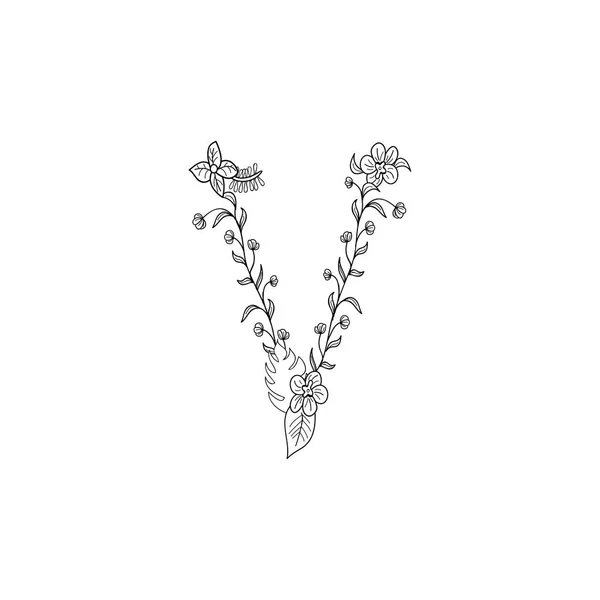 Letter V floral sieraad — Stockvector