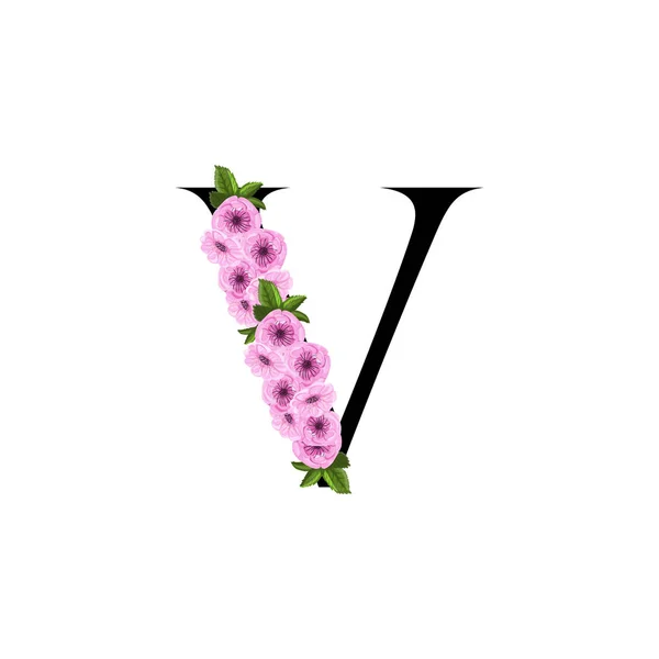 Ornamen bunga V huruf - Stok Vektor