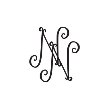 El yazısı monogram Nn simgesi