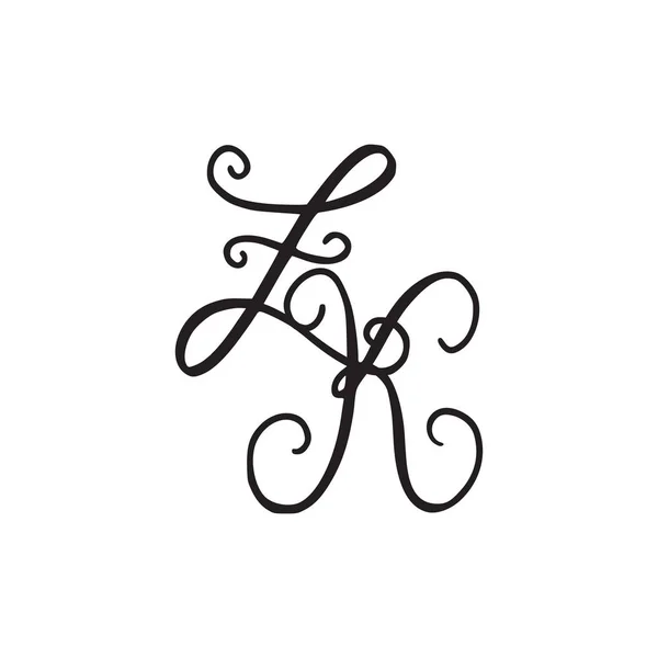 Kézzel írt monogrammal Zk ikon — Stock Vector