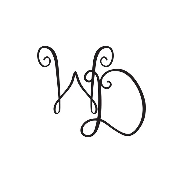 Monogramme manuscrit icône WD — Image vectorielle