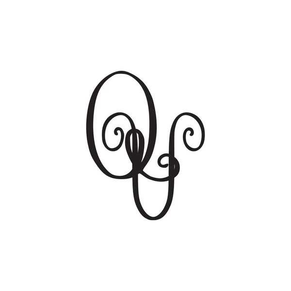 Handskrivna monogram Qv-ikonen — Stock vektor