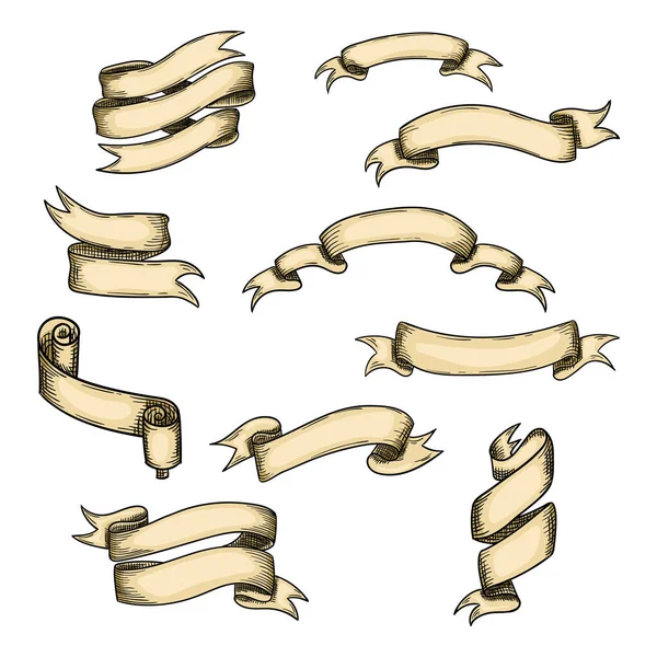 빈티지 리본 배너 벡터 일러스트. 손으로 직접 뽑은 휴일 디자인 — 스톡 벡터