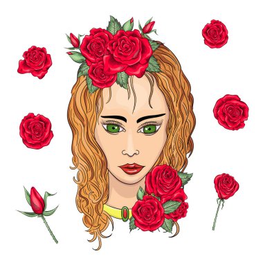 Çiçekli güzel bir kadının portresi..