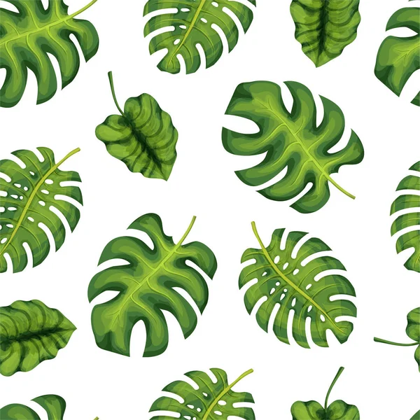 Tropische Palmblätter, Dschungelblätter nahtlose Vektormuster Hintergrund — Stockvektor
