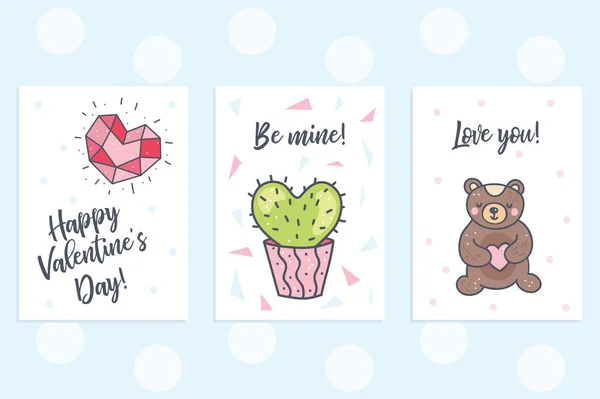 Набор милых открыток на День Святого Валентина . — стоковый вектор