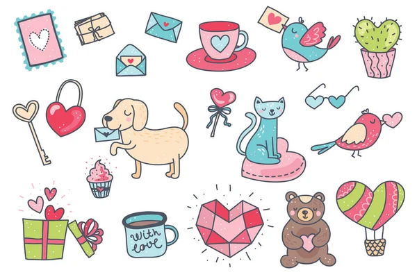 Sevgililer günü için öğeleri kümesi. Beyaz arka plan üzerinde izole.