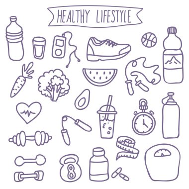 Sağlıklı yaşam tarzı düz Icon Set