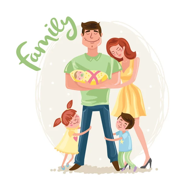 卡通幸福家庭明信片 — 图库矢量图片