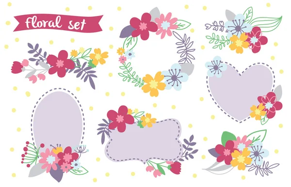 浪漫花卉手绘制的组 — 图库矢量图片