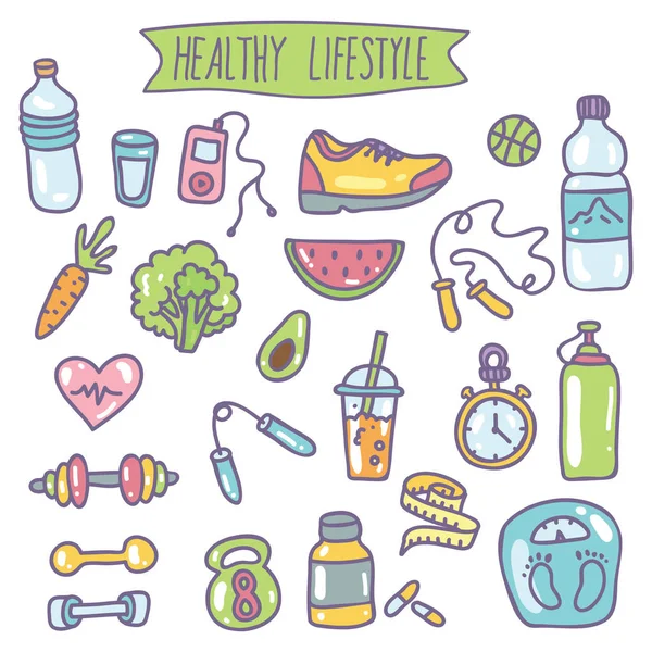 Sağlıklı yaşam tarzı düz Icon Set