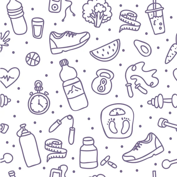 Pattern with healthy lifestyle icons — Stock Vector