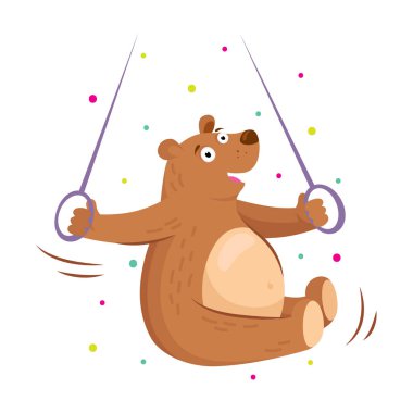 Sevimli ayı spor jimnastik pozisyonda. Beyaz arka plan üzerinde izole sporcu düz kutsal kişilerin resmi. Çocuklar illüstrasyon