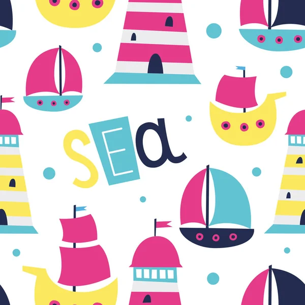 Cute sea elements seamless pattern