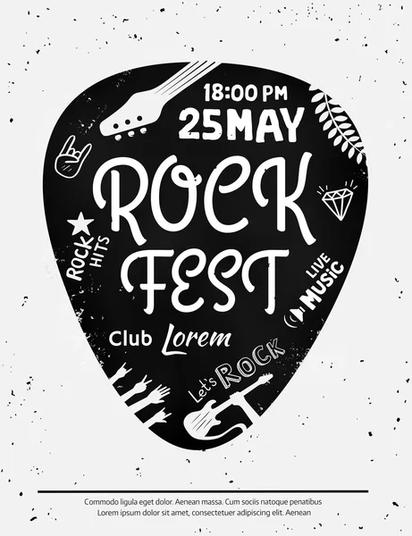 Affiche du festival rock vintage avec des icônes Rock and Roll sur fond grunge. Format vectoriel — Image vectorielle