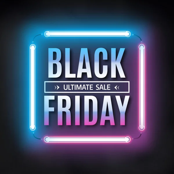 Black friday sale design template. Black friday light frame. Glowing neon background. Vector illustration — Stock Vector