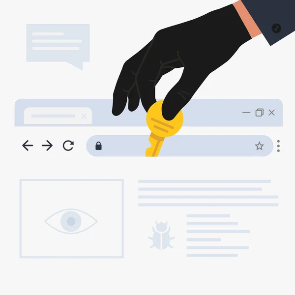 Vektor Illustration von Internet-Hackerangriffen und Sicherheitskonzept für persönliche Daten. Hacker stehlen Computerpasswörter. Internet-Phishing-Konzept und Internetkriminalität — Stockvektor