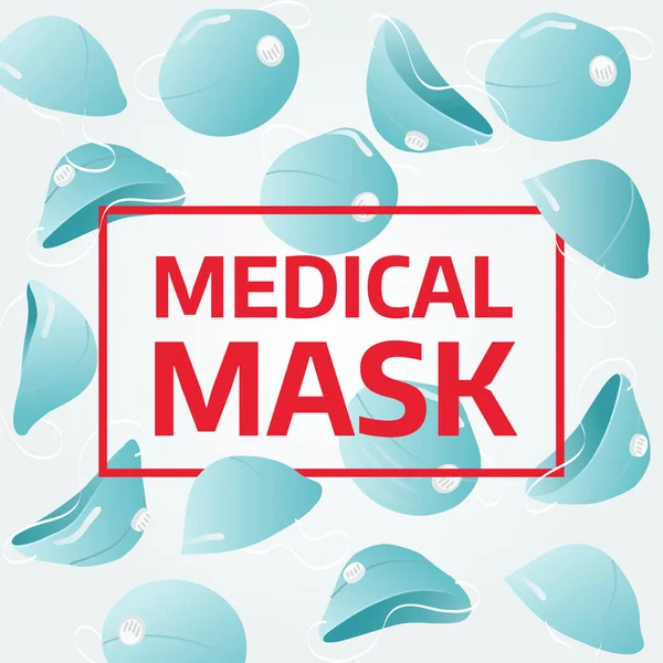 Werbebanner für medizinische Masken. Hintergrund der medizinischen Maske. Medizinische Maske aus verschiedenen Perspektiven — Stockvektor