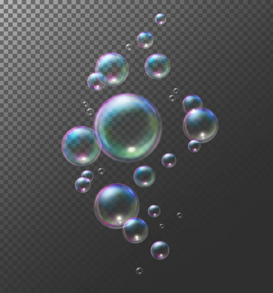 Realistic transparent soap bubbles. Vector illustration Eps10 — Stock Vector