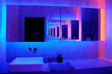 banyo, mavi, sonsuzluk, ayna,