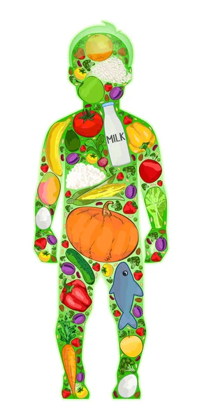 Hombre sano, comida, vector — Vector de stock