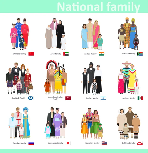Семьи в национальных костюмах, векторная иллюстрация — стоковый вектор
