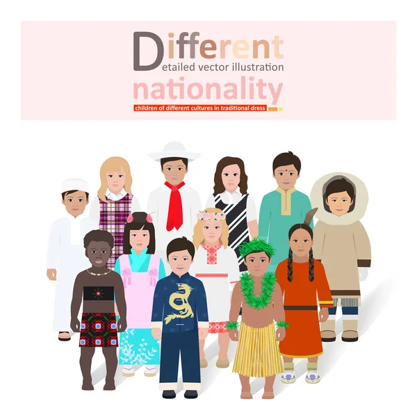 Kinderen van verschillende nationaliteiten op een gele achtergrond, vector illustratie — Stockvector